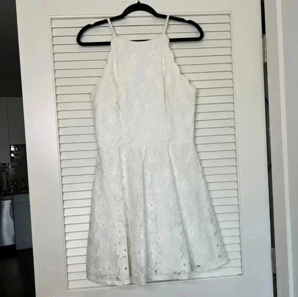 White Floral Lace Halter Dress